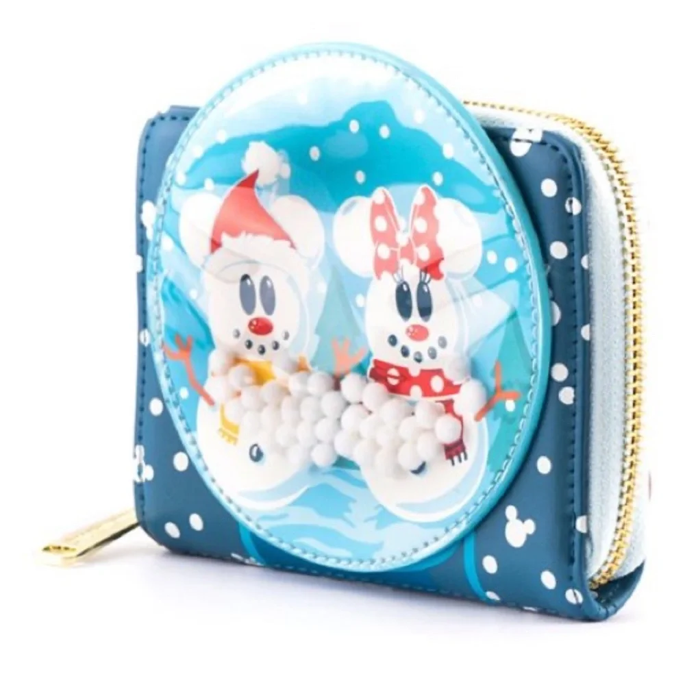 Disney Snowman Mickey and Minnie Mouse‎ Snow Globe Zip-Around Wallet